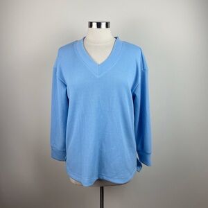 RBX Blue Ribbed V Neck Long Sleeve Top Women Medium Casual